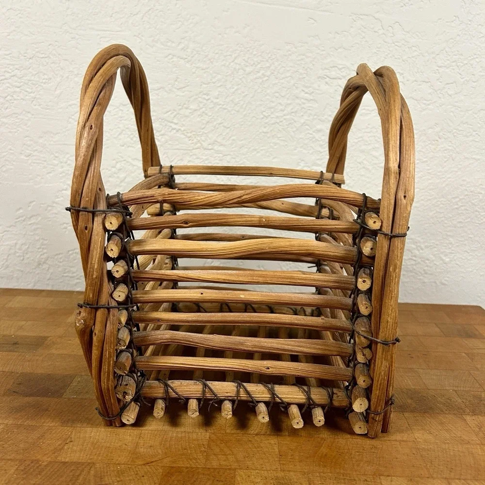 Vintage Adirondack Log Cabin Style Stick Basket Caddy Primitive Cottagecore 90s